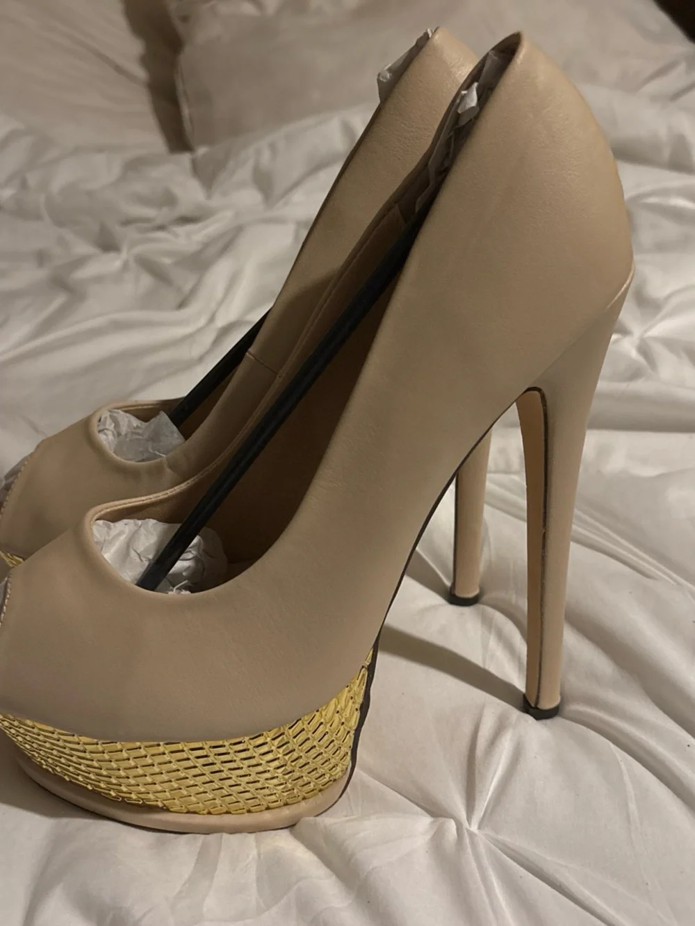 Liliana Beige Peep-Toe Platform Heels
